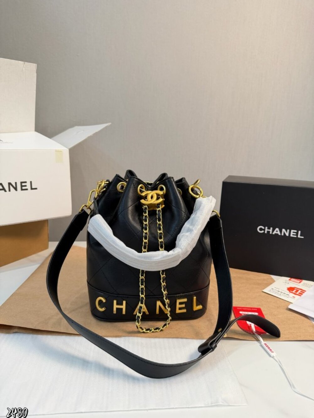 New Chanel black bucket bag - with dust bag